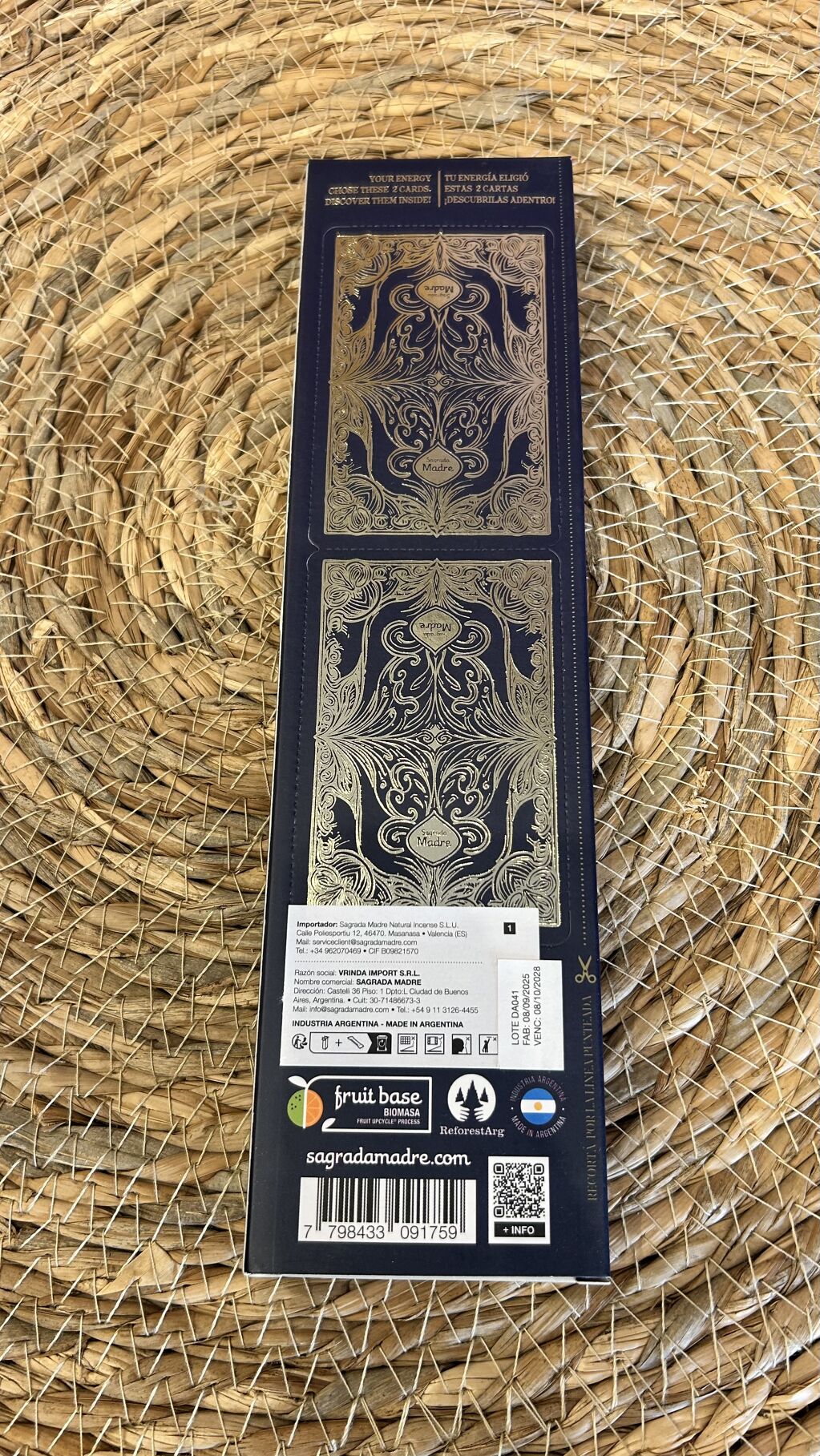 INCIENSO TAROT MARSELLA PIMIENTA ROSA Y OLÍBANO SAGRADA MADRE