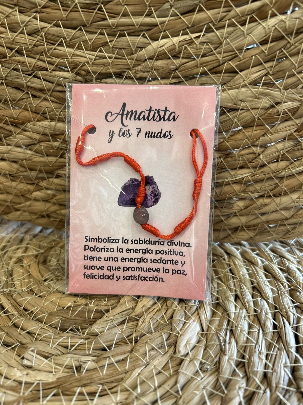 PULSERA 7 NUDOS ROJA CON AMATISTA