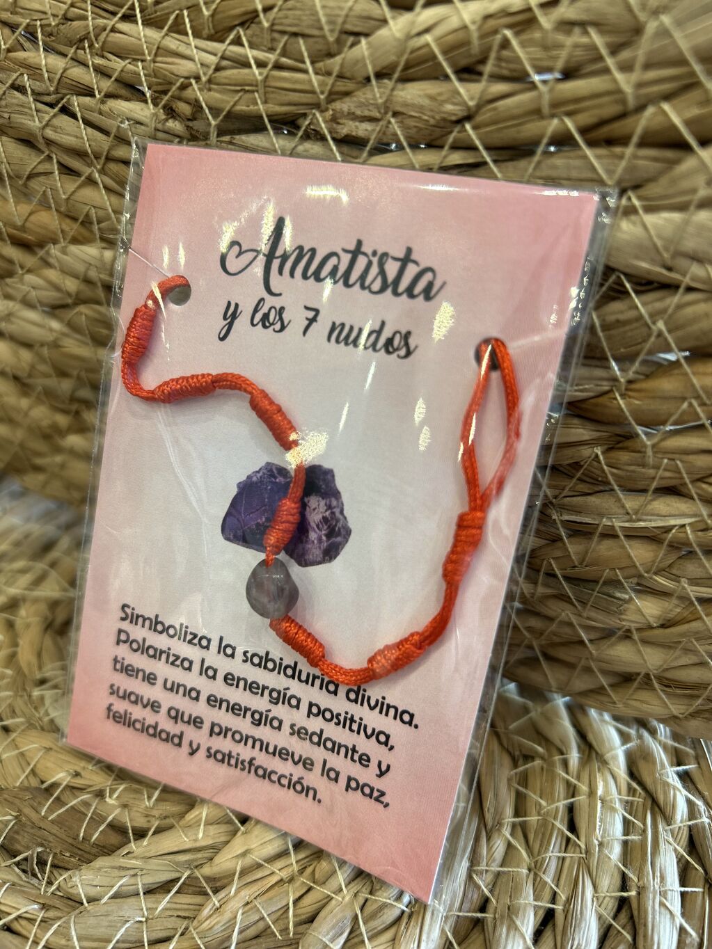 PULSERA 7 NUDOS ROJA CON AMATISTA