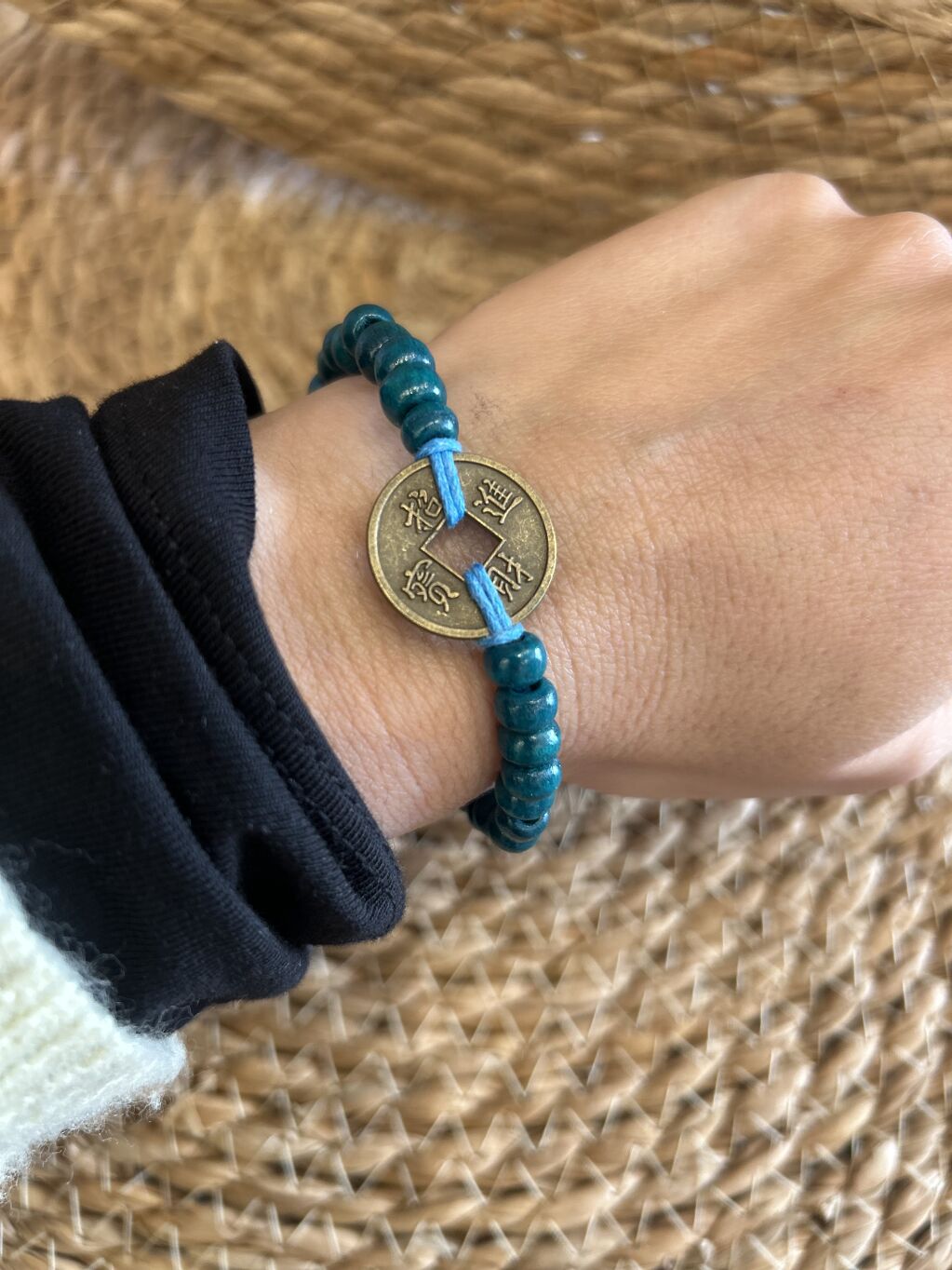 PULSERA FENG SHUI VERDE AZULADO – PROTECCIÓN Y CLARIDAD