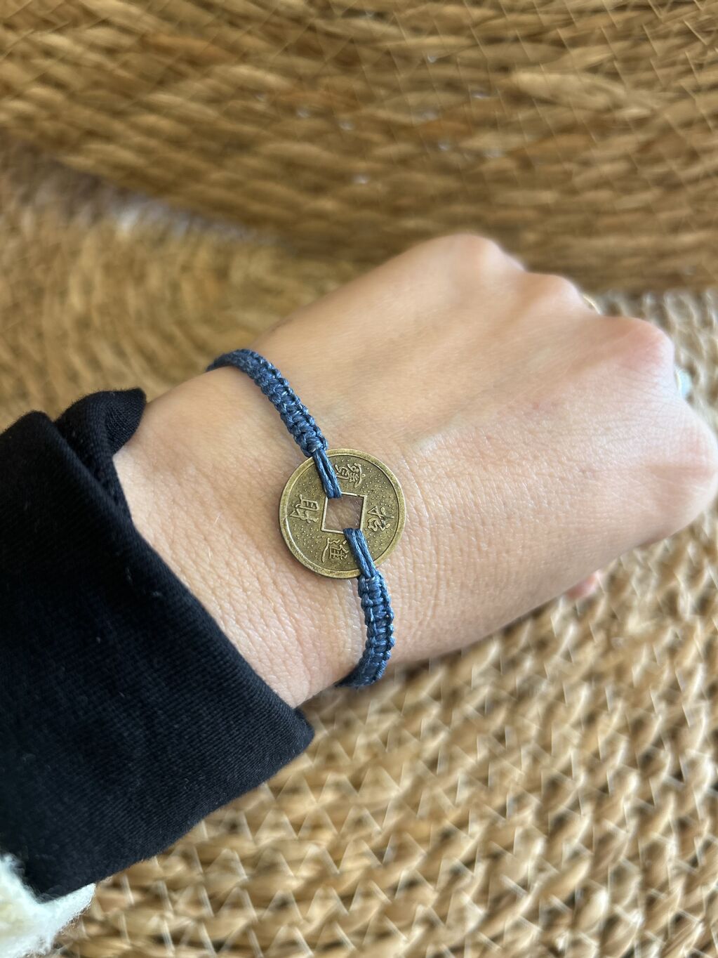 PULSERA DE LA AMISTAD CON MONEDAS FENG SHUI AZUL OSCURO