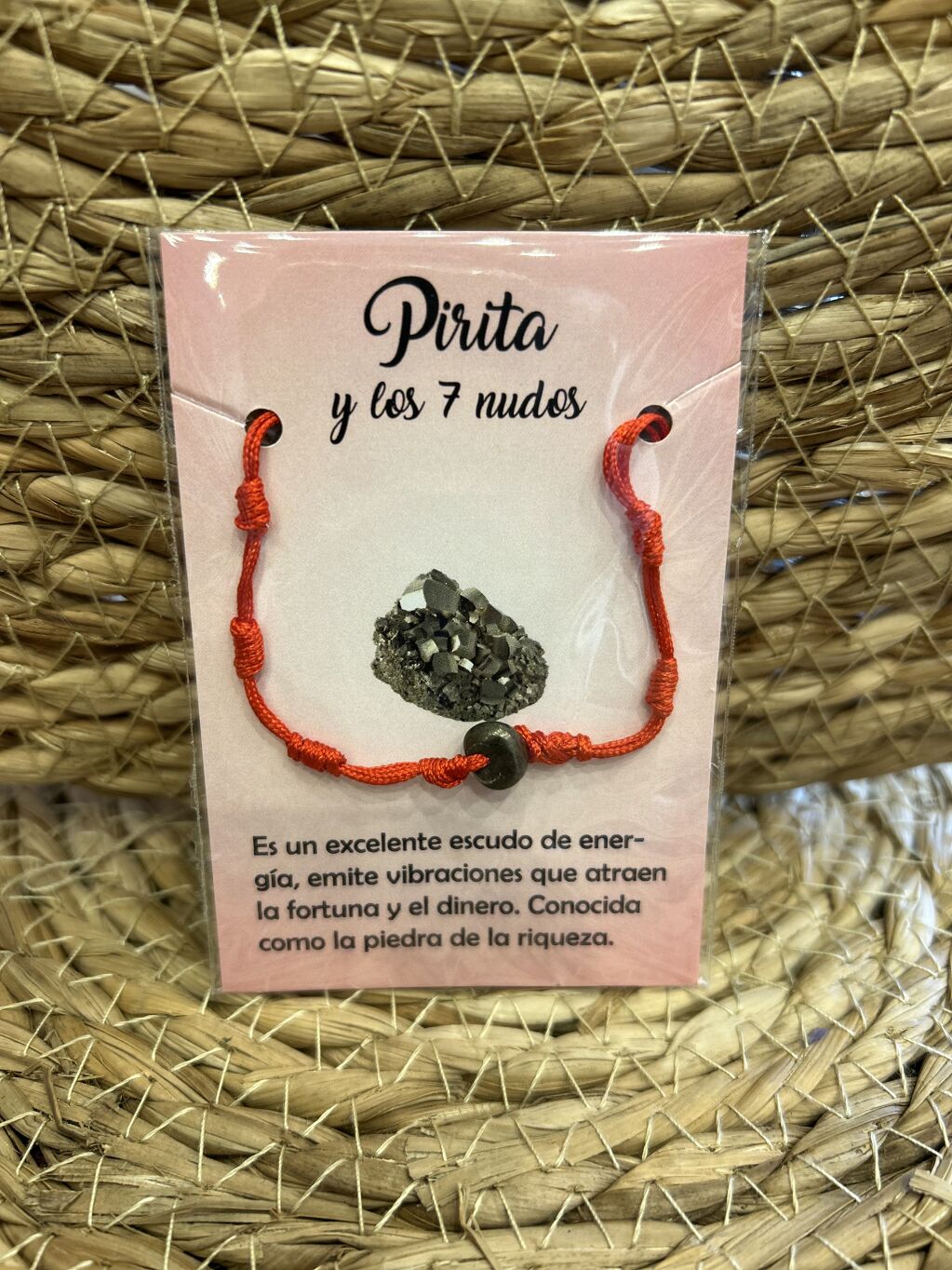 PULSERA 7 NUDOS ROJA CON PIRITA